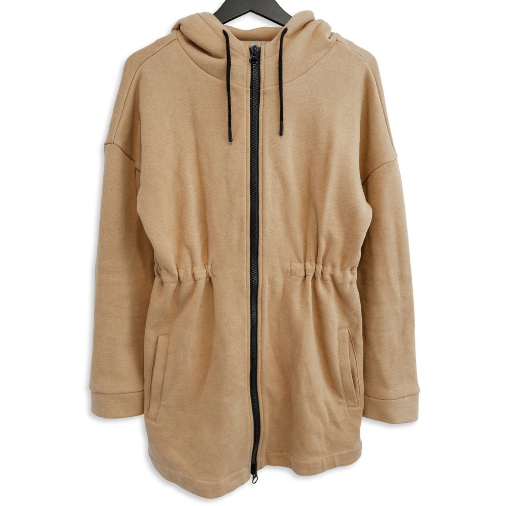 Zyia Active Full Zip Hoodie Jacket Womens M Tan Longline Drawstring Waist Fall‎